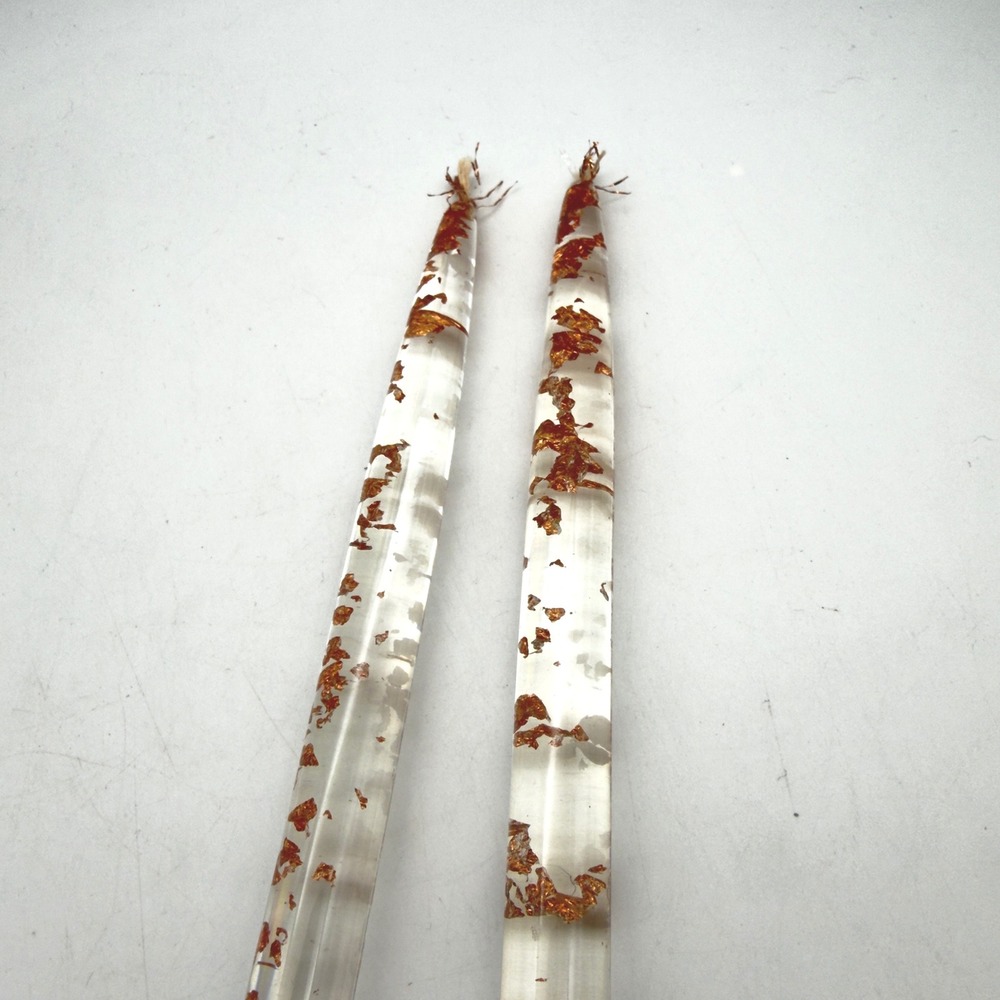 Vintage Clear Acrylic Taper Candles Copper Flake Decorative Pair 11.5" - Picture 2 of 4